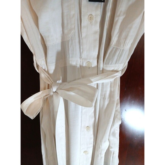 NWT Banana Republic Women's Size M Ivory Midi Dress w/Side Slits Pockets & Belt - Picture 5 of 15
